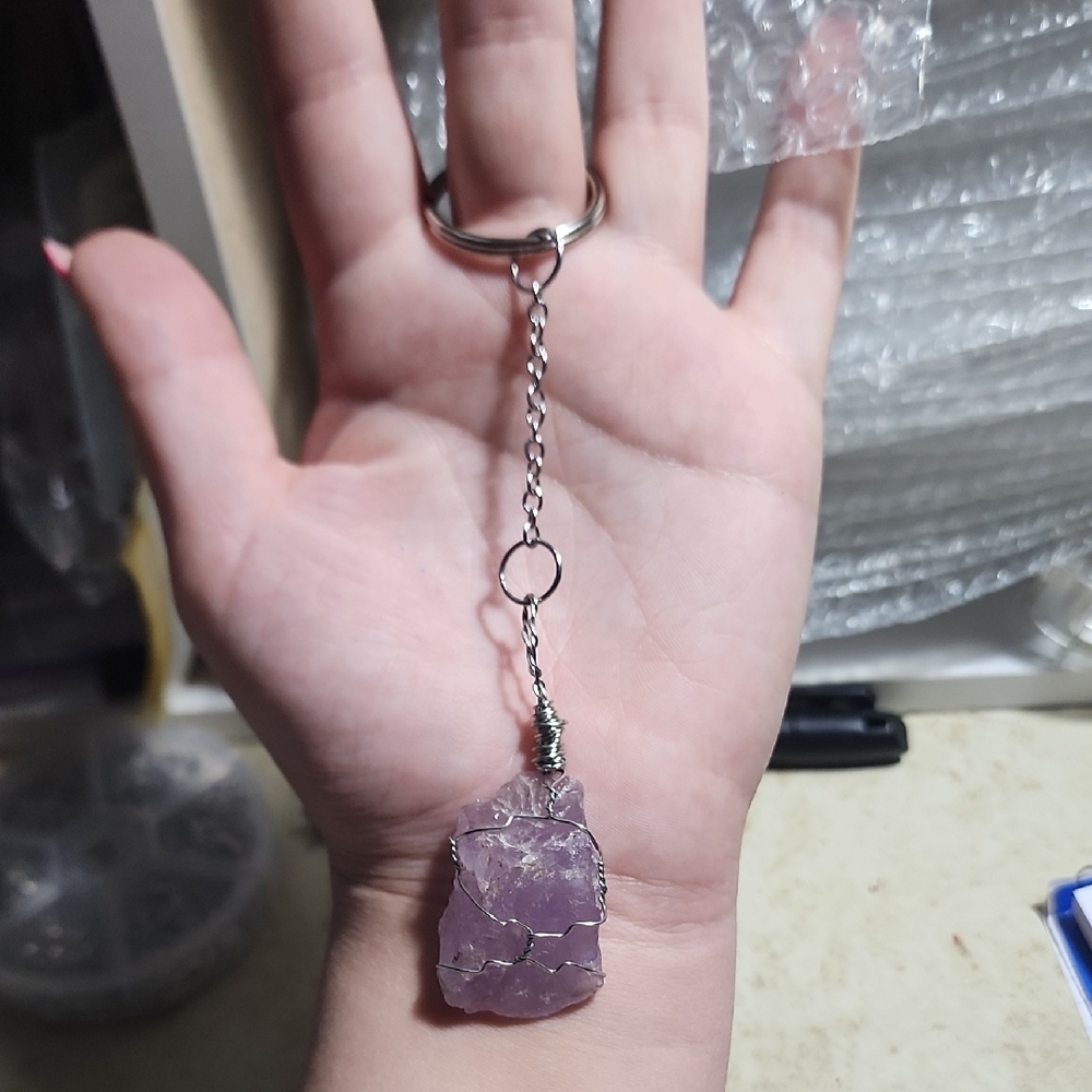 Handwrapped stone keychain
